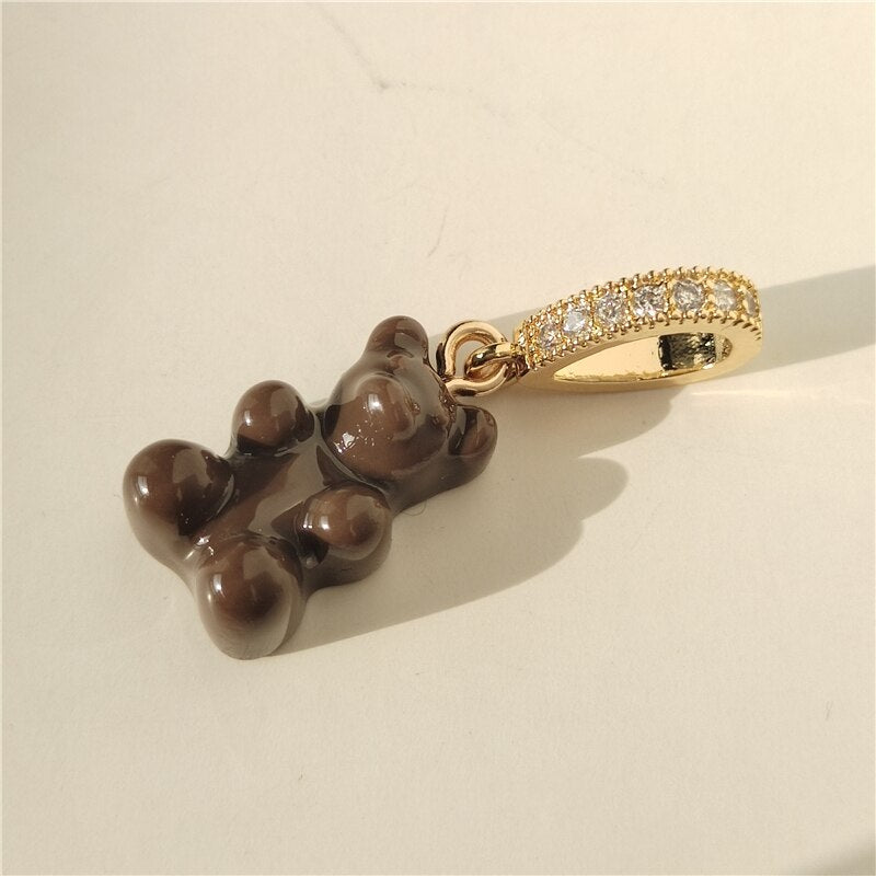 Gummy Teddy Bear Resin Zircon Pendant Necklace
