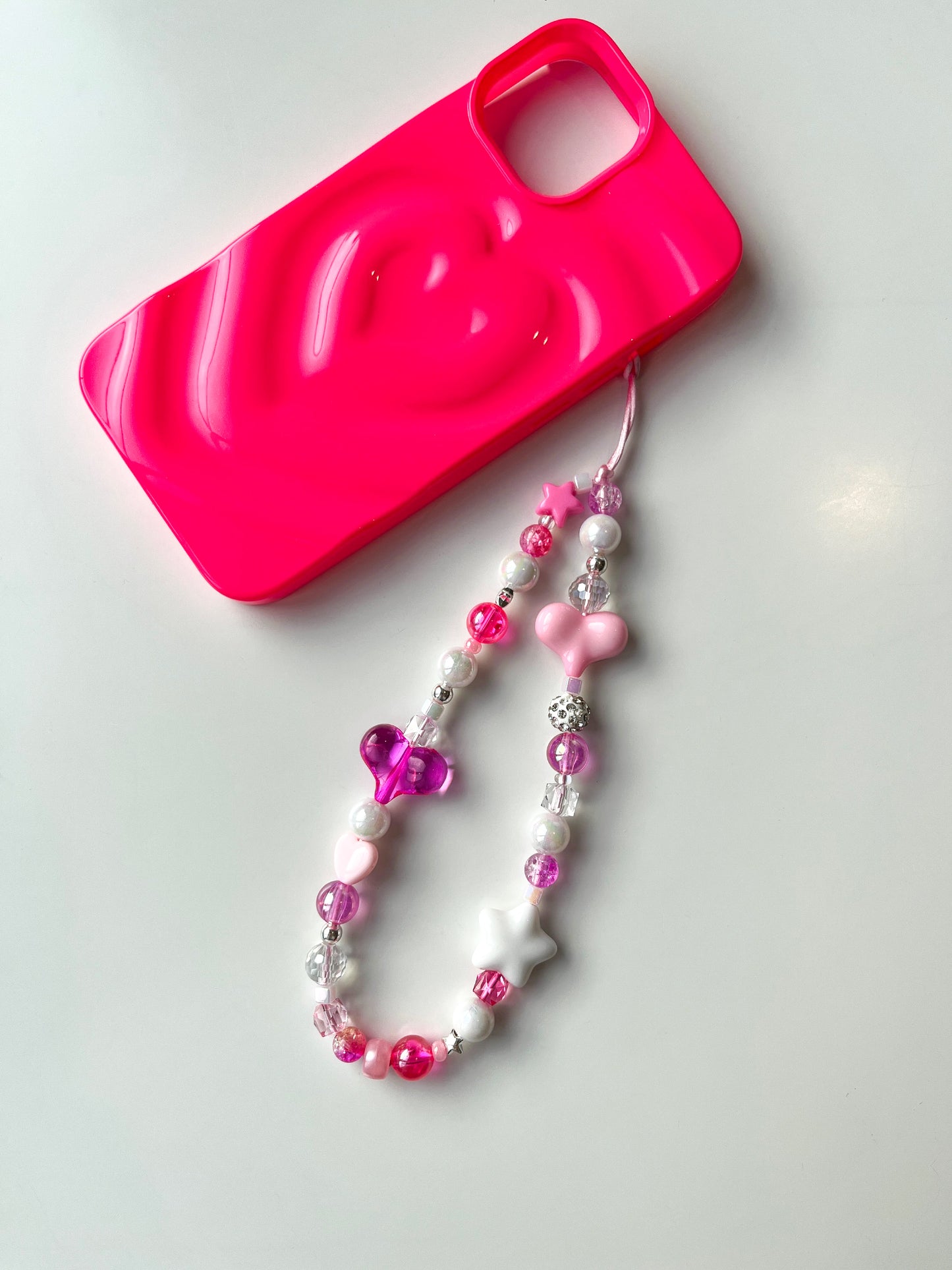 Pink White & Silver Phone Charm