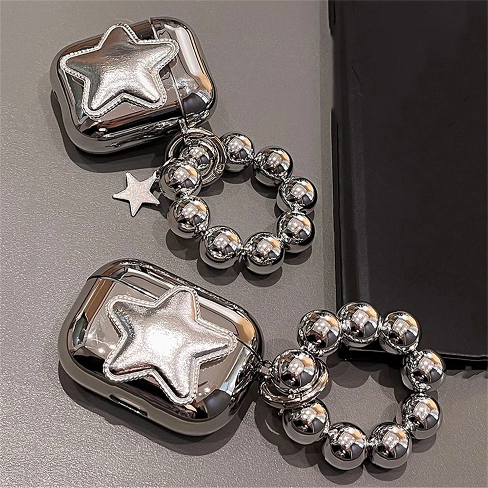 3D Star Electroplate Silver AirPods Case