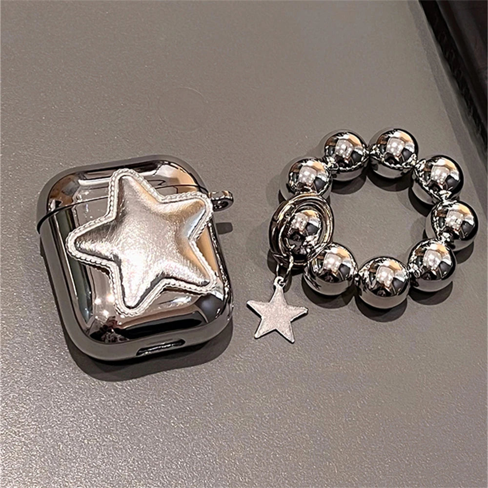 3D Star Electroplate Silver AirPods Case