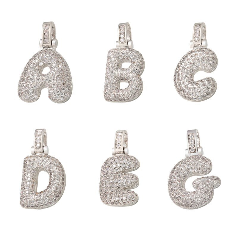 Silver Paved Stone Balloon Letter Pendant