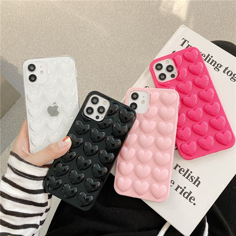 Cute 3D Love Heart Case for Iphone 14 13 12 11 Pro Max XS XR X 7 8 plus SE Cartoon Candy Color Back Cover for 12 13 Mini Cases