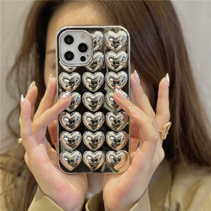 Cute 3D Love Heart Case for Iphone 14 13 12 11 Pro Max XS XR X 7 8 plus SE Cartoon Candy Color Back Cover for 12 13 Mini Cases